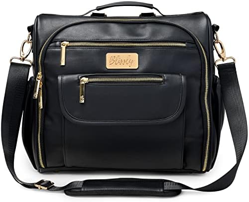Blissly Premium Vegan Leather Convertible Diaper Bag: Thinsulate by 3M Bottle Pockets, Changing Pad, Stylish Interior Design