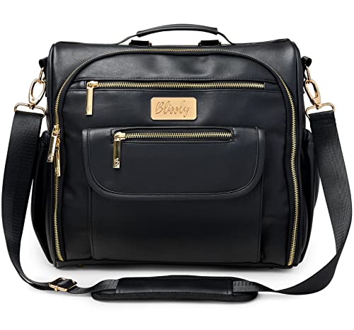 Blissly Premium Vegan Leather Convertible Diaper Bag: Thinsulate By 3M Bottle Pockets, Changing Pad, Stylish Interior Design #TOP19