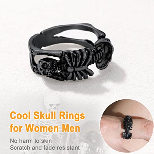Bague homme squelette U7 en acier noir taille 62 style punk gothique - 4