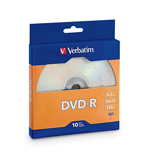Verbatim DVD-R Blank Discs 4.7GB 16X Recordable Disc - 10 Pack,Blue/Orange