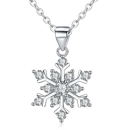 NanMuc Christmas 925 Sterling Silver Snowflake Pendant Necklace with Blue Cubic Zirconia Jewelry New Year for Women 18