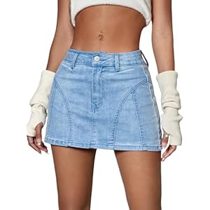 MakeMeChic Women’s Denim Skirt Y2K Flap Pocket Denim Skort Low Rise Mini Jean Skirt