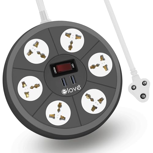 Elove Extension Board with USB (Grey, 3 Meter) | 6 AC Sockets + 2 ...