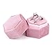 DesignSter Velvet Ring Box Hexagon - Premium Gorgeous Vintage Double Ring Display Holder with Detachable Lid for Proposal, Engagement, Wedding, Ceremony (Pink)