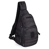 Prospo Tactical Sling Bag Molle Military Range Backpack EDC One Strap Daypack Chest Small Crossbody Pack for Camping Hiking Trekking(Black)