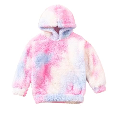 Pullover Hoodies for Toddler Girls Fuzzy Fleece Long Sleeve Tie Dye Hooded Sweatshirts Winter Fall Clothes