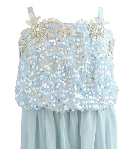 Bonnie Jean Girls 7-16 Pale Blue Beaded Sequins Mesh Chiffon Jumpsuit (16) #TOP1
