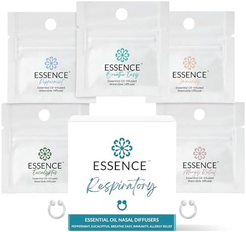 Essence Nasal Diffuser Respiratory Bundle – Essential Oil Silicone Nose Rings for Sinus Relief, Congestion & Seasonal Breathing Support – Wearable Aromatherapy for Cold & Allergy Symptoms