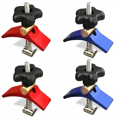 4-Pack T-Track Hold Down Clamps, Aluminum CNC Router Clamp of Strong Grip for Woodworking, Engraving and Milling, Compatible with T-Slot Worktable