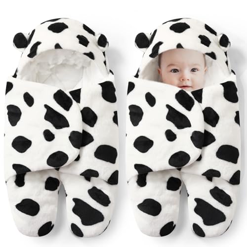 Image of Hosuly 2 Pcs Flannel Baby Swaddle Blanket Cute Newborn Boys Girls Blankets Soft Plush Wrap Blanket New Born Swaddle for Infant 0-6 Months Receiving
