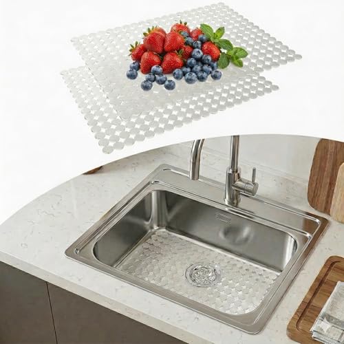 Etevalon Sink Protector Mat 2 Pack PVC Sink Mat Protector for Stainless Steel/Ceramic Sink 11.8x15.7in Cuttable Kitchen Sink Protector with Quick Draining Design (Transparent)