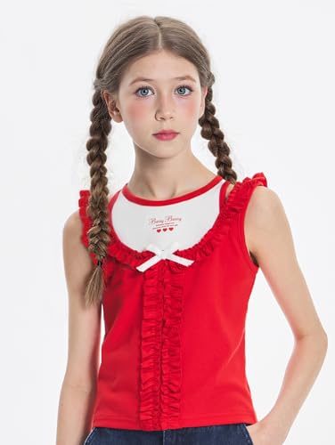 Girls Tank Tops Summer Sleeveless Camisole Vest Stripes and Bows Cute Shirt for 6-16years2