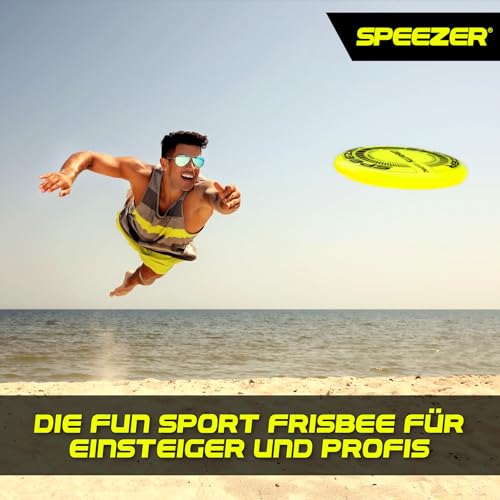SPEEZER® Gravity Frisbee 175g - die neon gelbe Profi Wurfscheibe ist das Outdoor Fun-Sport Spiel - Frisbee-Scheibe für Kinder Erwachsene - Ultimate Flying Disc Strandspielzeug Frisbee-Ring Wurfring