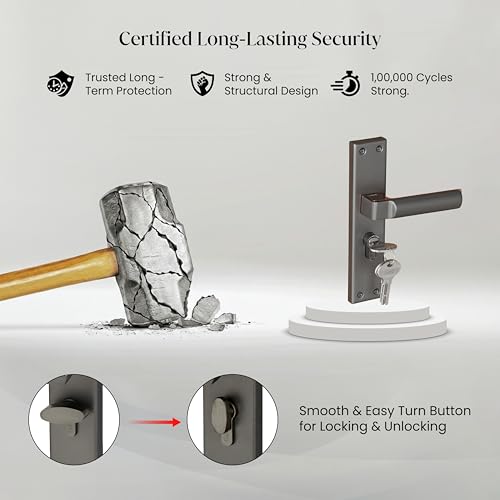 Image of LAPO Heavy Duty Door Lock for Daily Use | 45x45mm Lock Body | 60mm Cylinder | Fits 30-50mm Doors | Reversible Fit | 3 Brass Keys | Smooth Operation | Black Rose Gold Finish | 3 Years Warranty | CY-307