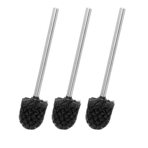 Novel Solutions Innoteck Essentials 3-Pack Toilet Brush with Black Head. Individually Changeable Brush with Strong Dense Bristles and Stainless Steel Handles, One Size