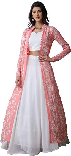 Divine International Trading Co Women's Bridal Dulhan Collection Indian Wedding Georgette Lehenga Choli with Koti (White, Free Size)