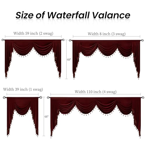 Phating Burgundy Red Valance - Waterfall Valance for Window Toppers Window Cutains for Bedroom (1 Panel, Wine Red, W59 inch) by Phating - Image 5