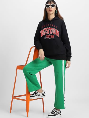 Image of JUNEBERRY Cotton Fleece Regular Fit Hooded Sweatshirt Lastest Back Graphic Printed Winter Hoodies for Women (Available in Colors: Black, SOYA Bean, Orange, Marshmellow, White & Lilac)