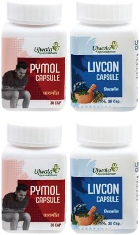 Ujwala Ayurvedashram Pymol+Livcon Capsule Pack Of 2 I For Piles And Support Fissure, Fistula, Inflammation & Rectum|
