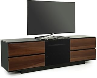 Centurion Supports AVITUS ULTRA Remote Friendly BeamThru Gloss Black with 4-Walnut Drawers 32"-65" Flat Screen TV Cabinet