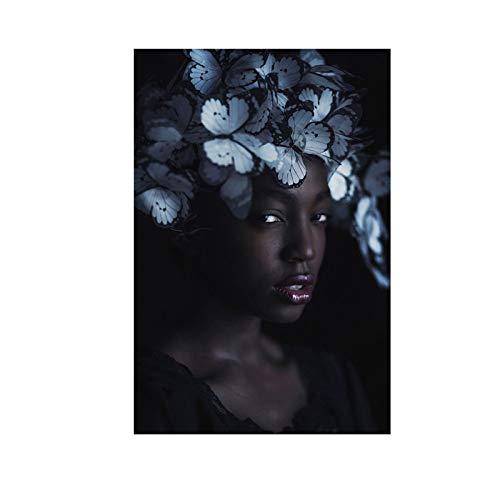 Art africain femme noire et papillon toile de salon 80x110 cm