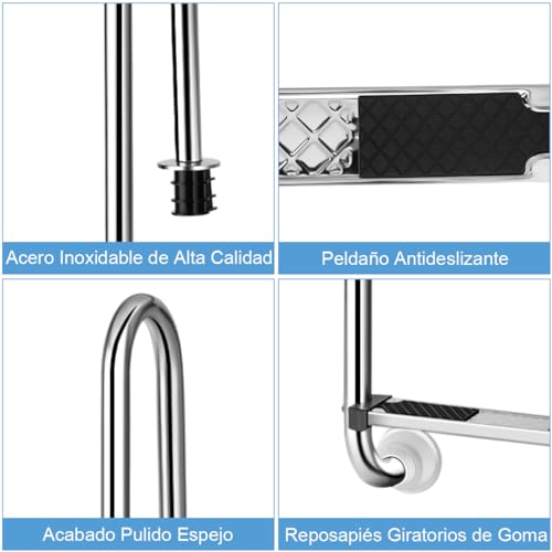 Miniatura 4 de Goplus Escalera Para Piscina De Acero Inoxidable, Escalera De Piscina Antideslizante De 3 Peldaños, Carga De 150 Kg, 55x25x132,5cm, Escalera Piscina Desmontable De Fácil Montaje