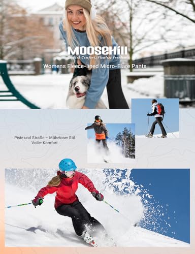 Moosehill Damen-Wanderhose-Thermohose-Wasserdicht-Skihose-Softshellhose Schneehose Gefüttert Winddicht Fleece Warm Falre Outdoor Snowboard Fahrrad Arbeit Trekking Winter Cargohose(Schwarz|38|76cm)