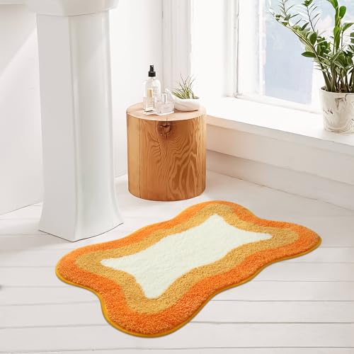 HAOCOO Orange Bathroom Rugs Non Slip Washable, Soft Plush Irregular Shape Non Slip Bath Mat,Microfiber Machine Washable Floor Mat Carpet for Bath Sink Tub Shower