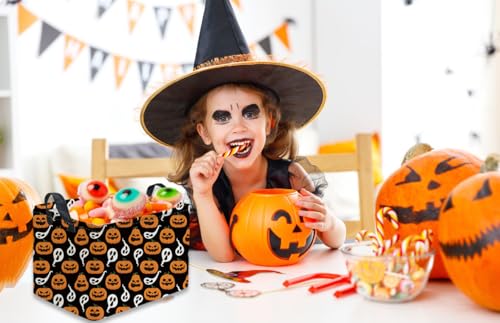 Image of Rectangular Kids Basket,Halloween Basket.Cute Baskets for Room Decor, Pumpkin Baskets with Handles.Books Bins,Gifts Box. (Black Pumpkin)