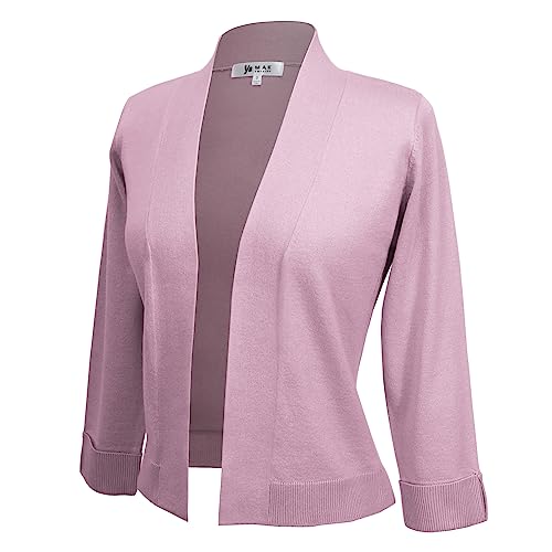Image of YEMAK Women's Crop Cardigan Sweater - 3 /4 Sleeve Open Front Classic Basic Knit Bolero Cropped Soft Lightweight Knitted Top