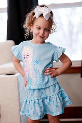 Image of Disney Frozen Elsa Minnie Mouse Stitch Princess Girls' Skirt Sets Ruffle Short Sleeve Clothes 2pcs Outfits Summer Dress 2-9Y