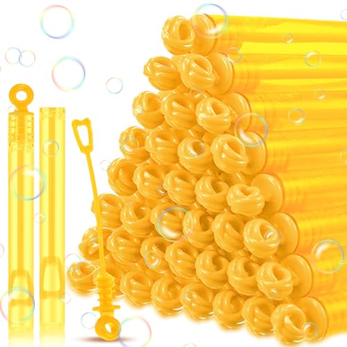 Shappy 100 Pcs Bubble Party Favor for Kid Mini Bubble Wand Bulk for Valentine Day Goodie Bag Stuffer Back to School Summer Outdoor Toy Birthday Beach Wedding Gift for Toddler Girl Boy (Yellow)