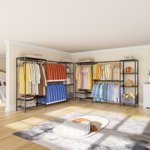 Golpart Coat Rack Clothes Wardrobe：Closet Organizer and Storage Clothing Garment Rack with Shelves Heavy Duty for Hanging Clothes Portable Adjustable Black 15.8\" Dx(70-88.5)\" Wx76.5 H - Thumbnail 5