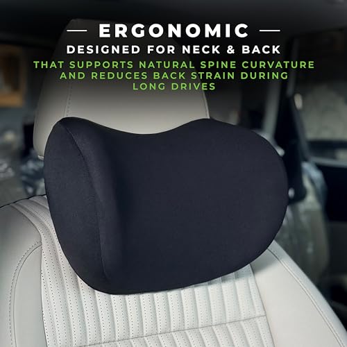 Image of Neck Rest & Lumbar Seat Cushion Combo Memory Foam Car Seat Back Support, Orthopedic Lumbar Back Rest for Back Pain Relief, Office Chair & CarBack Support Support Pillow