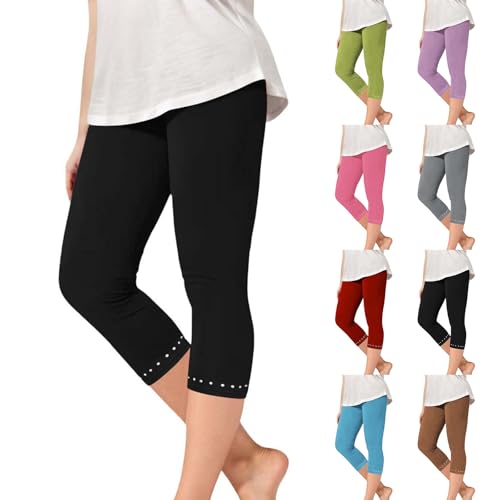 Girls Leggings, Capri Length with Lace Trim and Wide Waistband, Kids Teen Workout Running for Kids Teen Workout Running (Coffee, 12-13 Years)