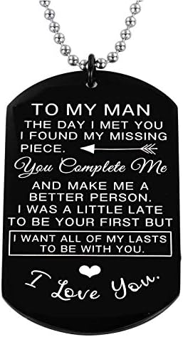 Jvvsci to My man I love you Dog Tag Pendant Necklace Couples Lovers Jewelry for Him Boyfriend Husband Gifts