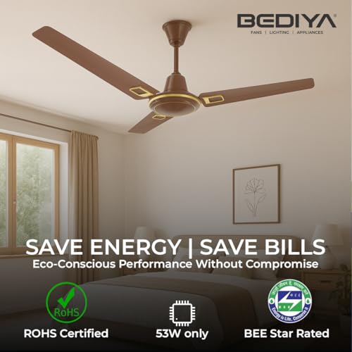 Image of Marut Pro Plus Eco Deco 36'' Ceiling Fan 900mm | 52W Copper Motor | High Air Delivery 165 CMM | 650 RPM Speed | Glossy Finish | 2-Year Warranty | BEE Star Rated | Choco Brown