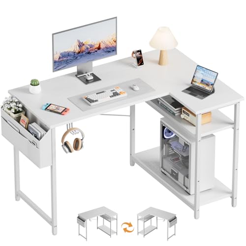 L字パソコンデスク 棚付きモニター台付き ホワイト 在宅ワーク ゲーミングデスク Amazon | HLFURNITURE パソコンデスク l字デスク 幅110cm L字