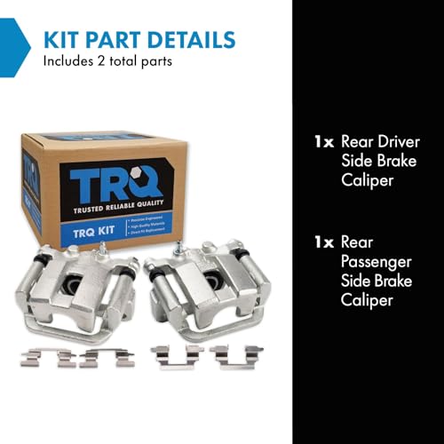 Image of TRQ Rear Driver and Passenger Side Brake Caliper Set Caliper Brackets Hardware Compatible with 19-20 Nissan Rogue with Manual Parking Brake 17-18 Rogue SL Hybrid 17-18 SV Hybrid 14