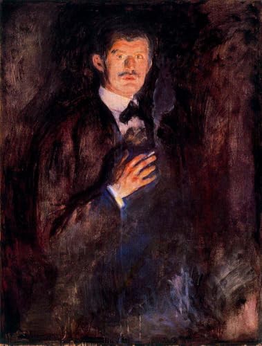 Tableau Munch autoportrait avec cigarette allumée pour mur vide décoration
