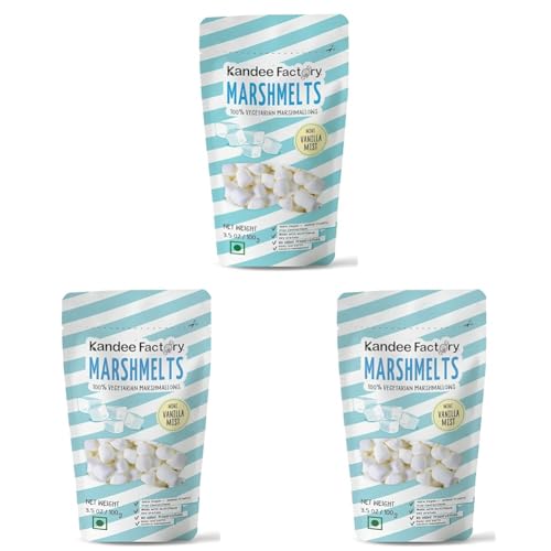 Image of Kandee Factory Marshmelts Plant Protein Marshmallows 100gm | Soft, Fluffy & Cylindrical Shape | Vanilla Mist Flavor | Mini Marshmallow | 100 % Vegan, Trans Fat & Gluten-Free | Candy For Kids | No Added Preservatives