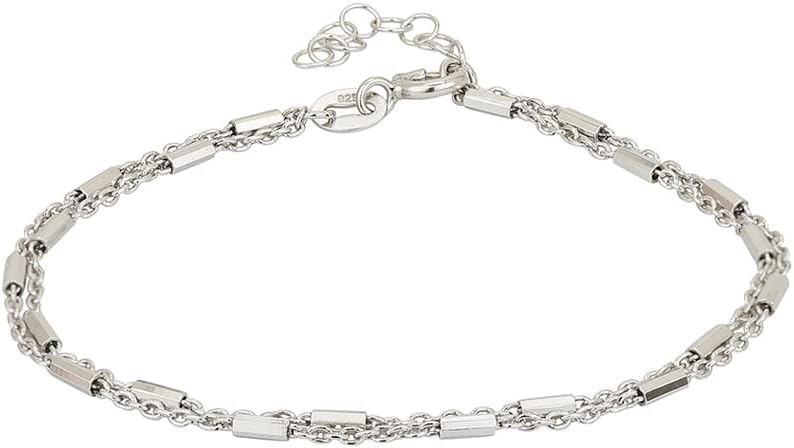 Vanbelle Sterling Silver Jewelry - Rhodium Plated with 925 Stamp - Double Layered Beaded Chain Bracelet for Women - Lightweight and Handcrafted
