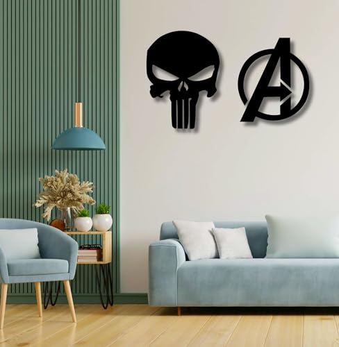Image of TWIGGY Superhero 6mm MDF Wooden Wall Decor Set for Home, Office, or Gaming Room, Gift, Anime (pack of 2 | The Avengers,Punisher)