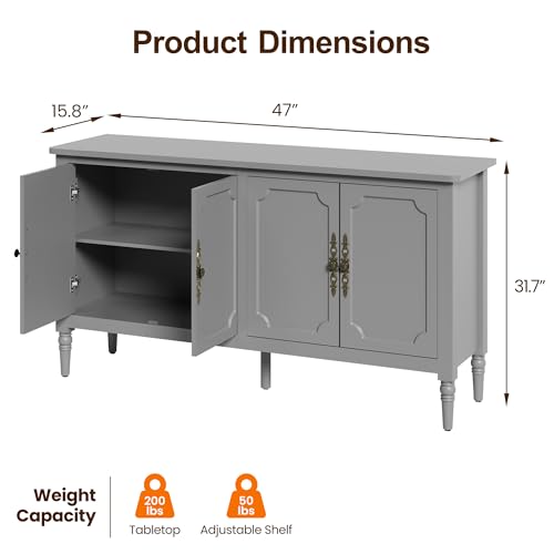 Image of FansaFurn Wood Buffet Sideboard and Media Credenza, Mid Century Modern Console Table with 4 Doors, Pantry Cabinet Accent Storage for Entryway, Living Room, Bedroom, Dining Room, Grey1