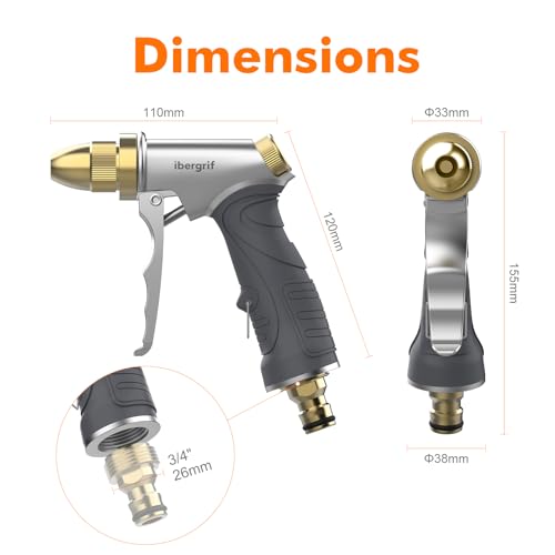 Ibergrif Hose Pipe Spray Gun, High Pressure Hose Nozzle and Heavy Duty Metal Garden Hose Spray Gun, 4 Patterns and Water Flow Control, for Lawn & Garden Watering Equipment, Gray - Image 7