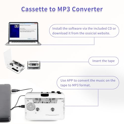 Janryzone Cassette Player-Cassette to MP3 Converter with Tape Converter Software- Auto Reverse &Clear Stereo Cassette Tape Player-Built-in Cool Copper Wheel Movement&Earphone