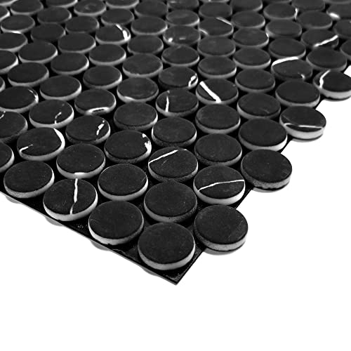 Inno Stickers Stone Backsplash Tile For Kitchen Peel And Stick, Penny Round Self Adhesive Tiles, Black Marquina Marble Stick On Decorative Wall Tile For Kitchen, Bathroom, Fireplace, 10 Sheets #TOP2