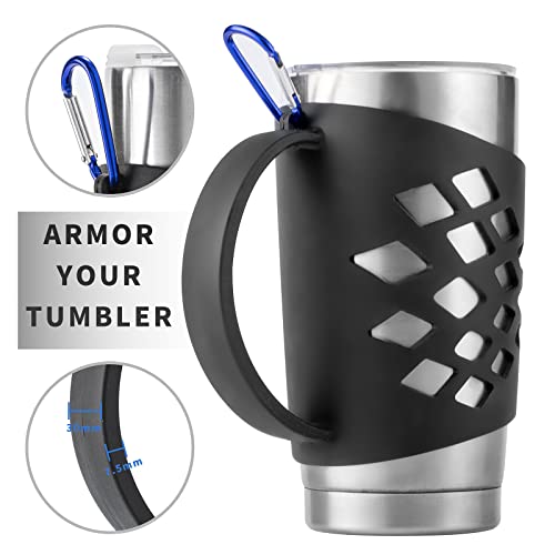 Trinenox Silicone Sleeve Holder Grip For 20 Oz Tumblers, Rambler Handler For 20 Oz Tumbler Vacuum Insulated Coffee Mugs Silicone Grip Protective Sleeve Cover With Handle-Black #TOP1
