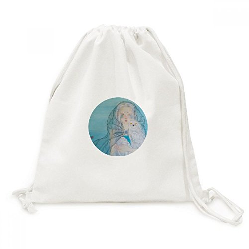 Sac à dos cordon aquarelle hibou bleu blanc parfait pour vos escapades