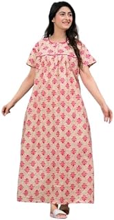 Women Cotton Nighty Night Gown Printed Maxi Night Dress Comfortable Sleepwear Free Size Lounge Wear for Ladies Price In India